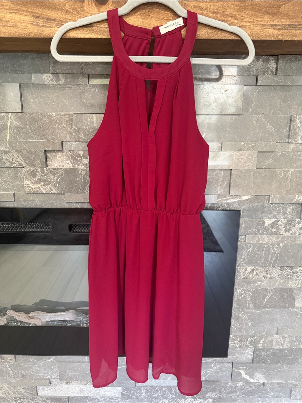 Monteau Fuchsia Red Halter Mini Dress